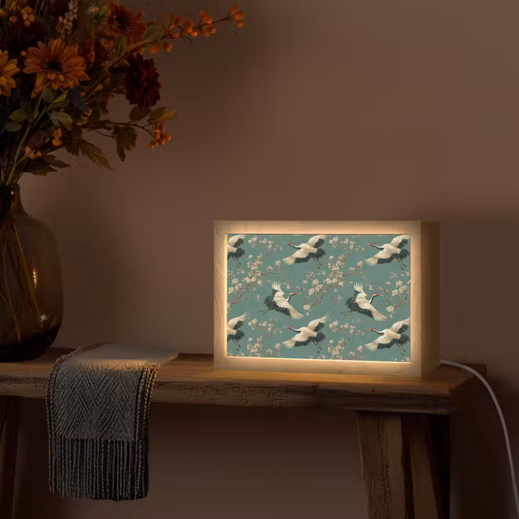 Kersenbloesem - Kraamvogels - Groen Light Box met kabel (Tafellamp) klein 924 -sfeer4