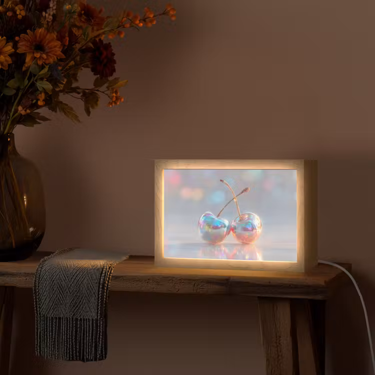 Kersen - Glanzend - Regenboogkleur Light Box met kabel (Tafellamp) klein -sfeer4