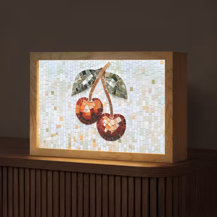 Kersen - Rood - Mozaïek - Blaadjes Light Box met kabel (Tafellamp) klein -z3d_website