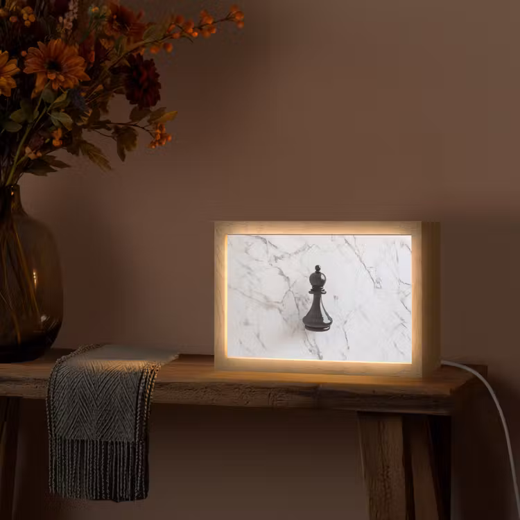 Schaakstuk - Loper - Zwart - Marmer Light Box met kabel (Tafellamp) klein -sfeer4