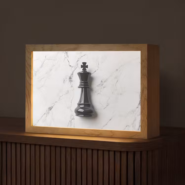 Schaakstuk - Koning - Zwart - Marmer Light Box met kabel (Tafellamp) klein -z3d_website