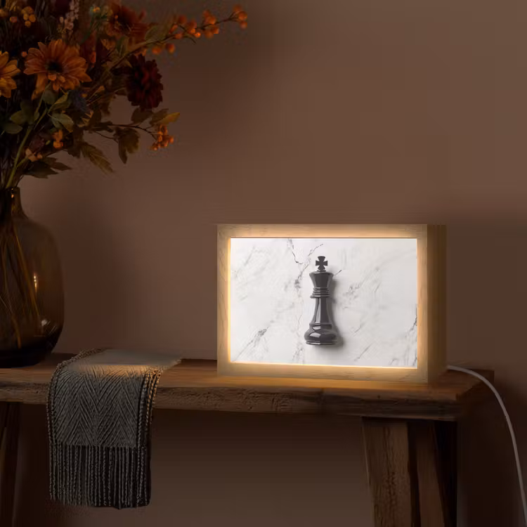 Schaakstuk - Koning - Zwart - Marmer Light Box met kabel (Tafellamp) klein -sfeer4
