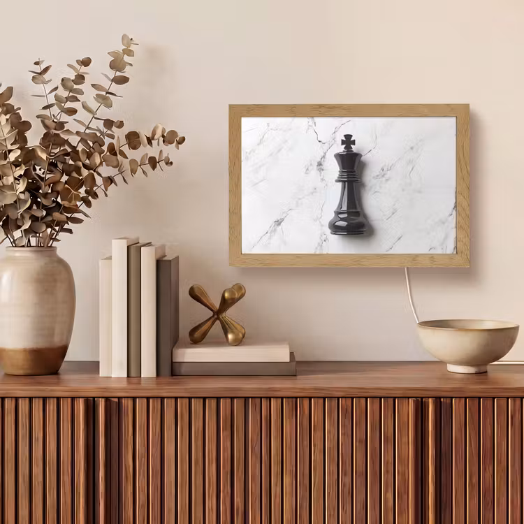 Schaakstuk - Koning - Zwart - Marmer Light Box met kabel (Tafellamp) klein -sfeer2