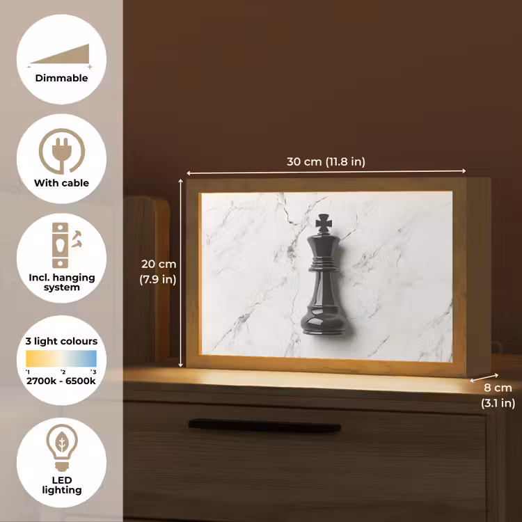 Schaakstuk - Koning - Zwart - Marmer Light Box met kabel (Tafellamp) klein -USP_EN