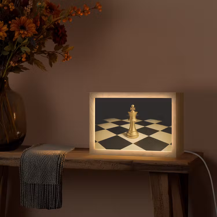 Schaakstuk - Koning - Schaakbord - Geblokt Light Box met kabel (Tafellamp) klein -sfeer4