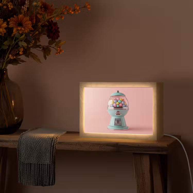 Kauwgom - Retro - Snoep - Roze Light Box met kabel (Tafellamp) klein -sfeer4