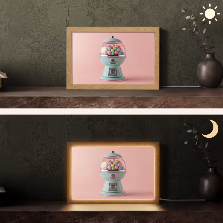 Kauwgom - Retro - Snoep - Roze Light Box met kabel (Tafellamp) klein -sfeer3