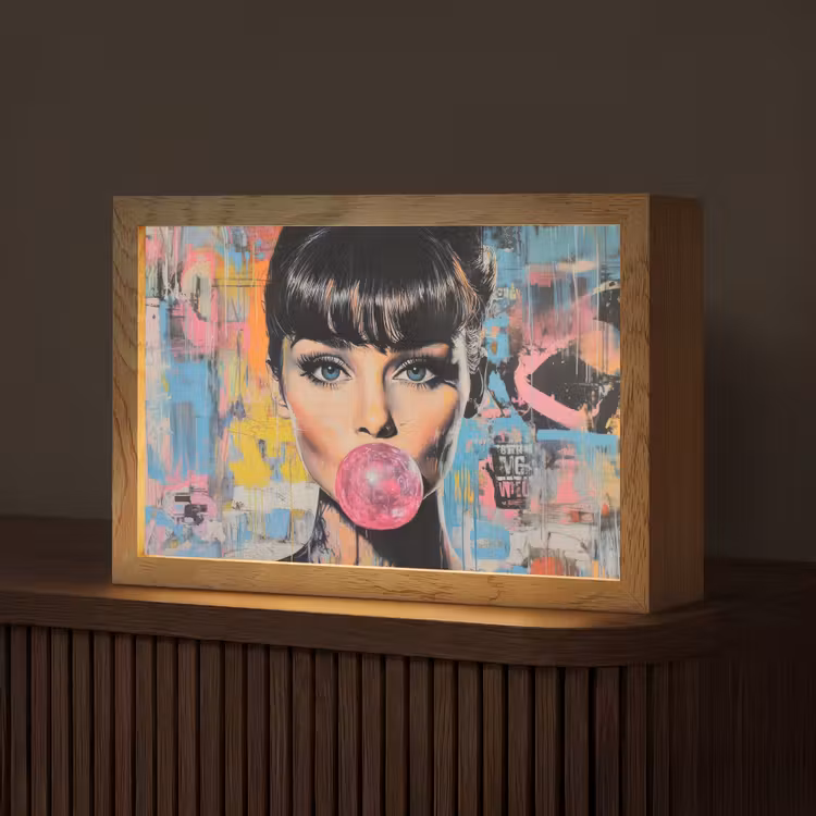 Kauwgom - Vrouw - Penseelstreken - Modern Light Box met kabel (Tafellamp) klein -z3d_website