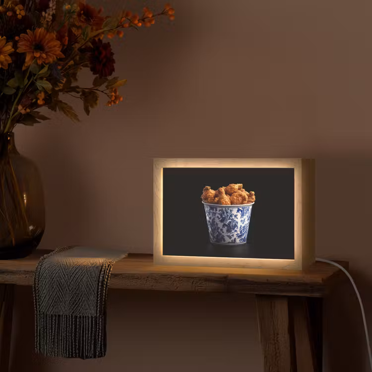 Kip - Bucket - Delfts blauw - Lekker Light Box met kabel (Tafellamp) klein -sfeer4
