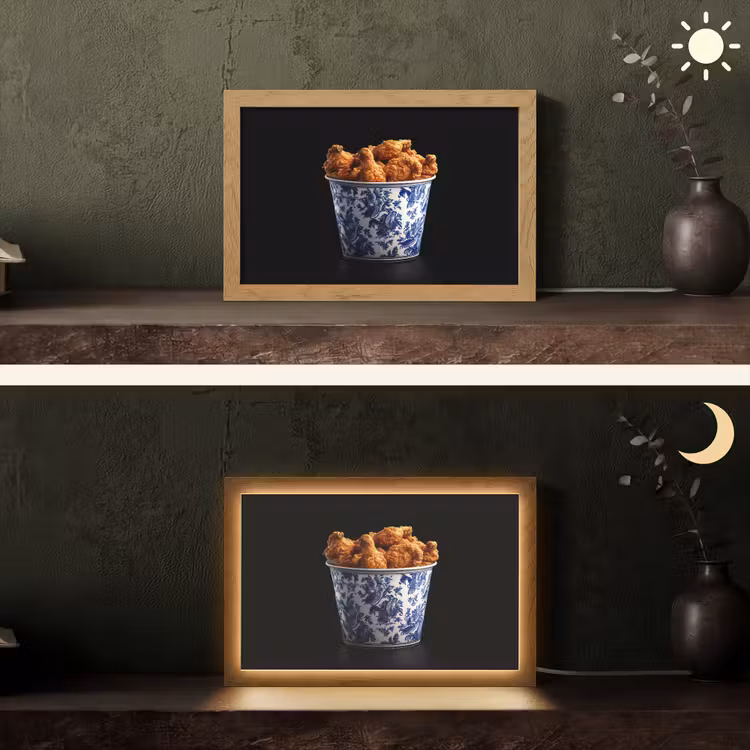 Kip - Bucket - Delfts blauw - Lekker Light Box met kabel (Tafellamp) klein -sfeer3