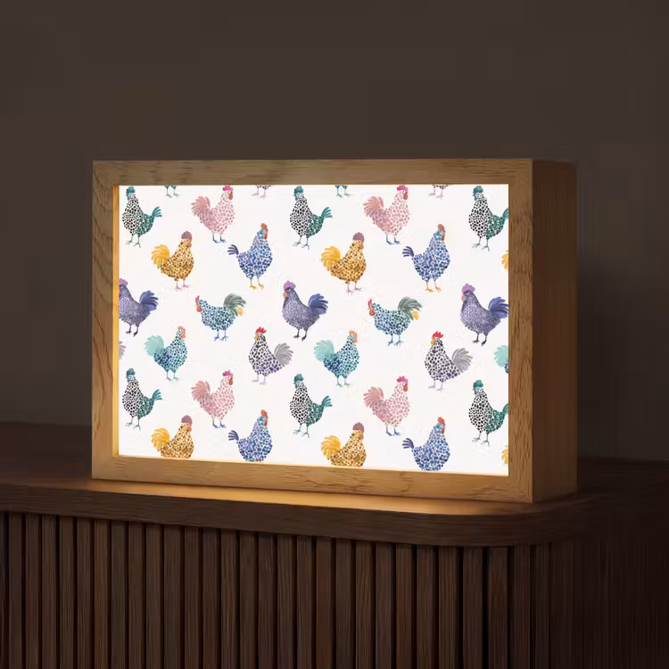 Kippen -Aquarel - Kleurrijk Light Box met kabel (Tafellamp) klein 924 -z3d_website