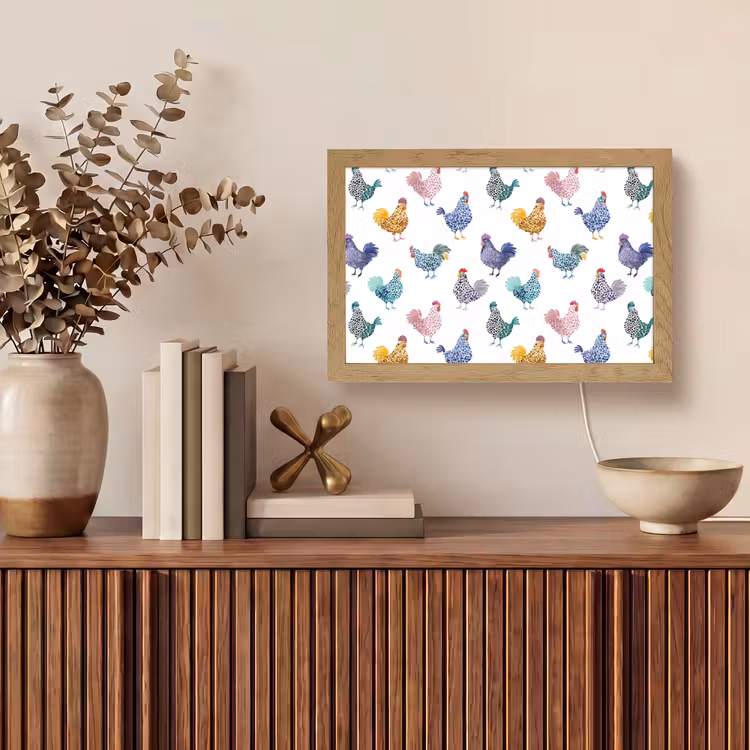 Kippen -Aquarel - Kleurrijk Light Box met kabel (Tafellamp) klein 924 -sfeer2