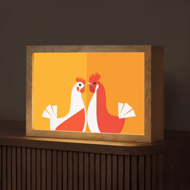 Kippen - Oranje - Vlakken Light Box met kabel (Tafellamp) klein -z3d_website