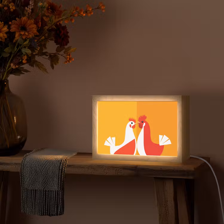 Kippen - Oranje - Vlakken Light Box met kabel (Tafellamp) klein -sfeer4