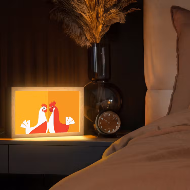 Kippen - Oranje - Vlakken Light Box met kabel (Tafellamp) klein -sfeer1