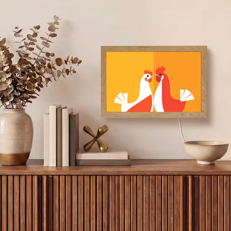 Kippen - Oranje - Vlakken Light Box met kabel (Tafellamp) klein -sfeer2