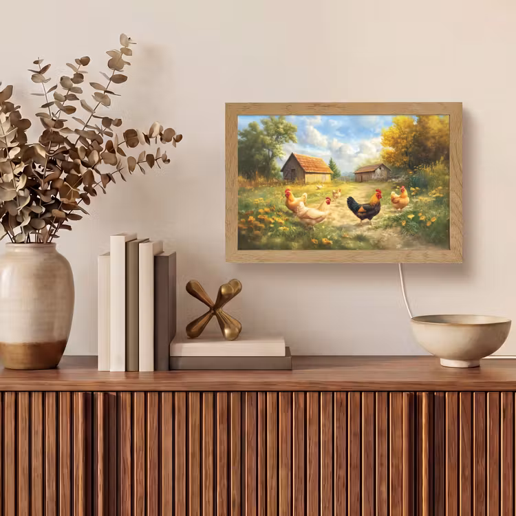 Kippen - Landelijke rust - Natuur Light Box met kabel (Tafellamp) klein -sfeer2