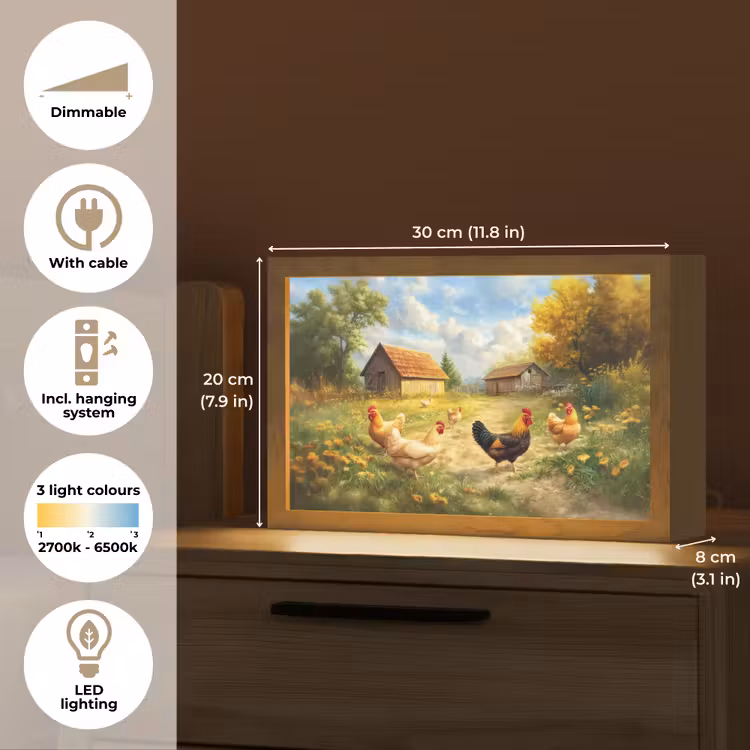 Kippen - Landelijke rust - Natuur Light Box met kabel (Tafellamp) klein -USP_EN