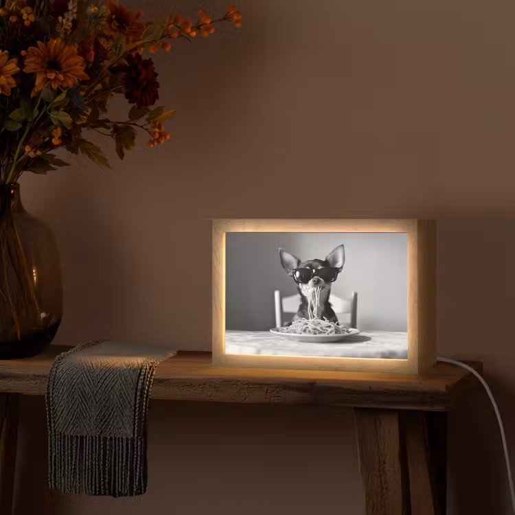 Chihuahua - Hond - Zonnebril - Humoristisch - Zwart - Wit - Spaghetti Light Box met kabel (Tafellamp) klein -sfeer4