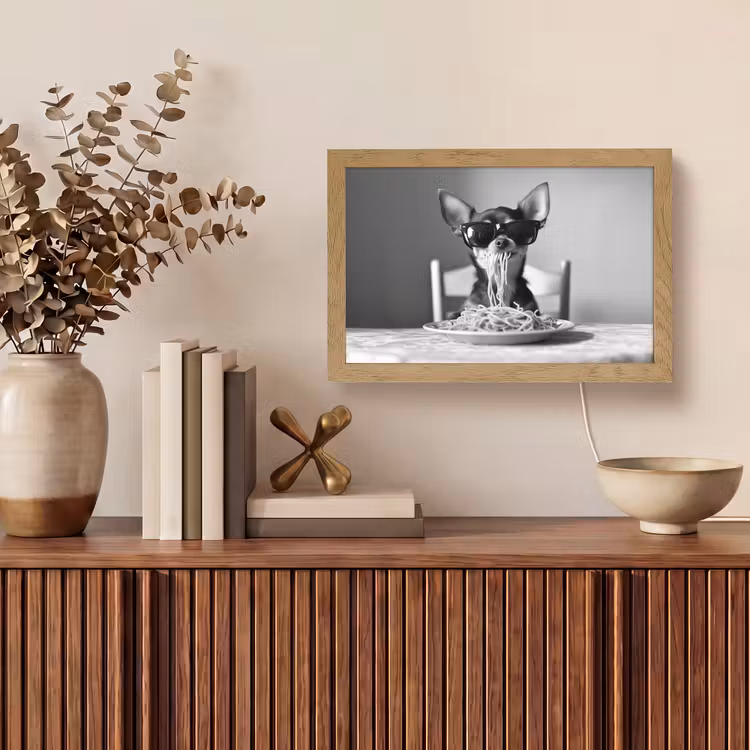 Chihuahua - Hond - Zonnebril - Humoristisch - Zwart - Wit - Spaghetti Light Box met kabel (Tafellamp) klein -sfeer2