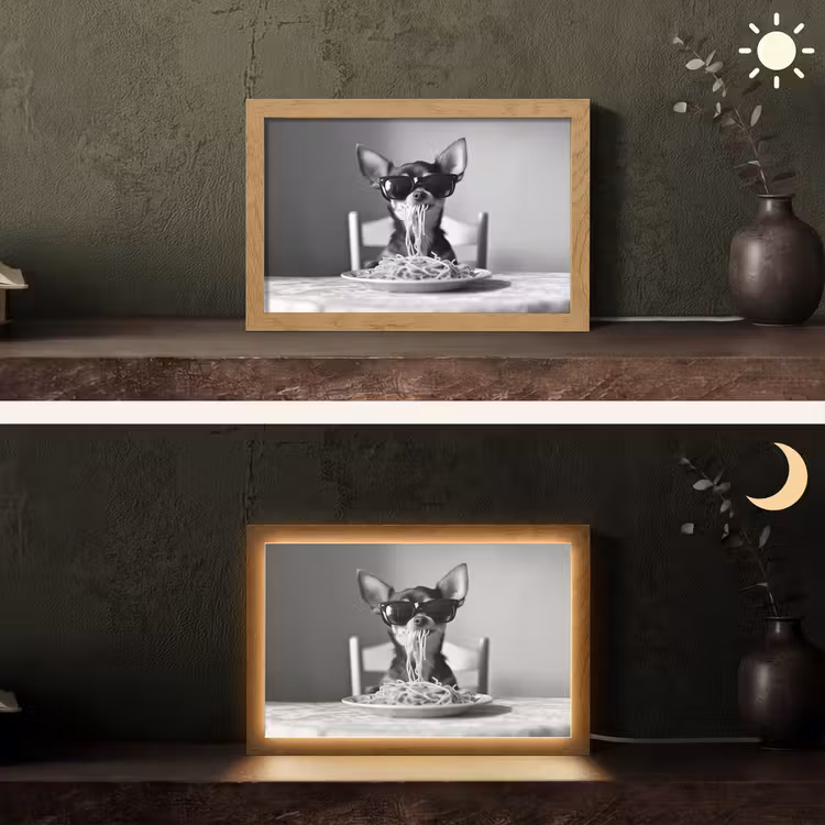 Chihuahua - Hond - Zonnebril - Humoristisch - Zwart - Wit - Spaghetti Light Box met kabel (Tafellamp) klein -sfeer3