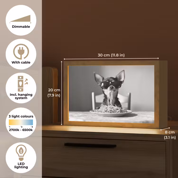 Chihuahua - Hond - Zonnebril - Humoristisch - Zwart - Wit - Spaghetti Light Box met kabel (Tafellamp) klein -USP_EN