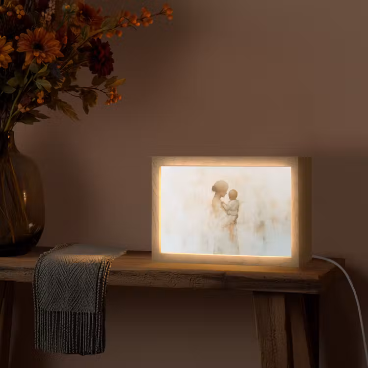Kind - Moeder - Waterverfschilderij Light Box met kabel (Tafellamp) klein -sfeer4