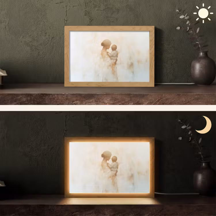 Kind - Moeder - Waterverfschilderij Light Box met kabel (Tafellamp) klein -sfeer3