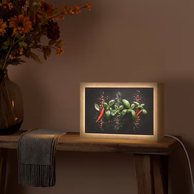 Chilipepers - Basilicum - Blaadjes - Rood Light Box met kabel (Tafellamp) klein -sfeer4