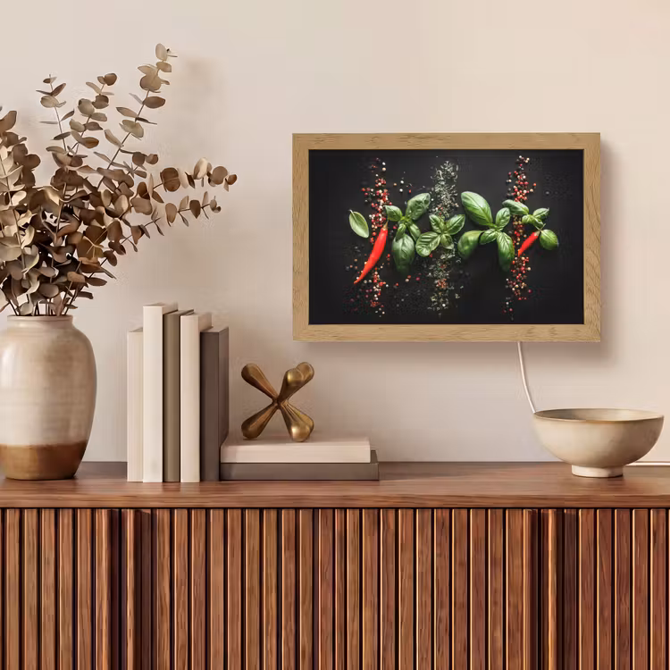 Chilipepers - Basilicum - Blaadjes - Rood Light Box met kabel (Tafellamp) klein -sfeer2