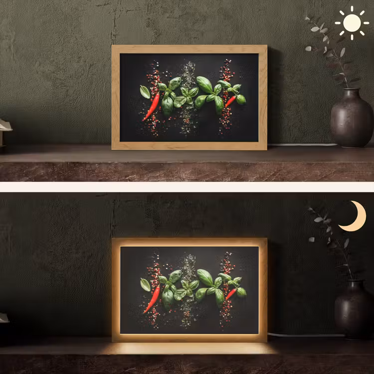 Chilipepers - Basilicum - Blaadjes - Rood Light Box met kabel (Tafellamp) klein -sfeer3