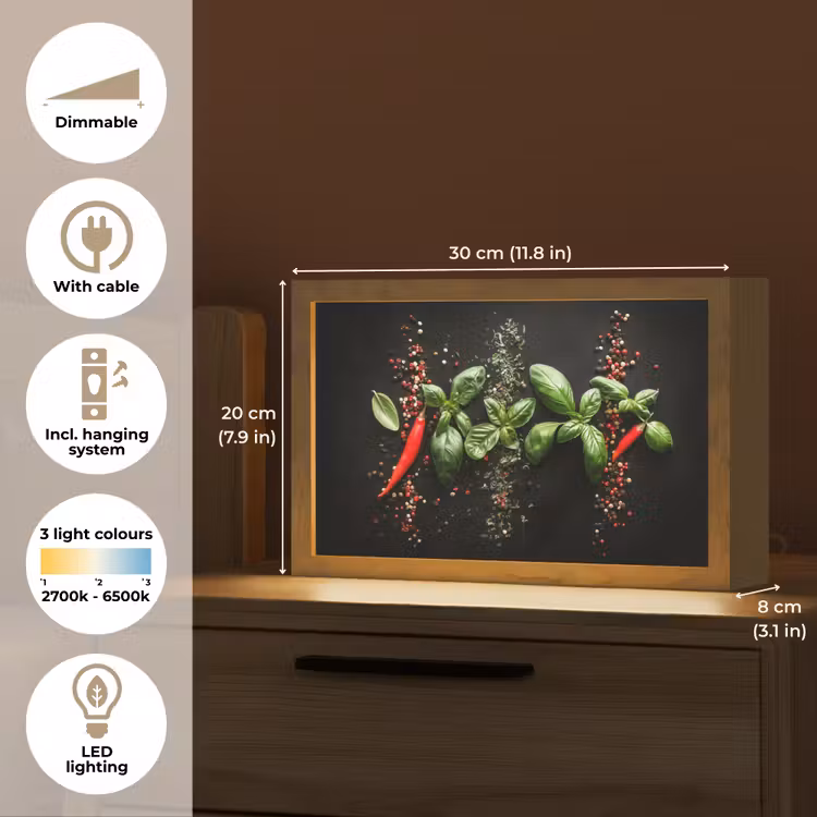 Chilipepers - Basilicum - Blaadjes - Rood Light Box met kabel (Tafellamp) klein -USP_EN