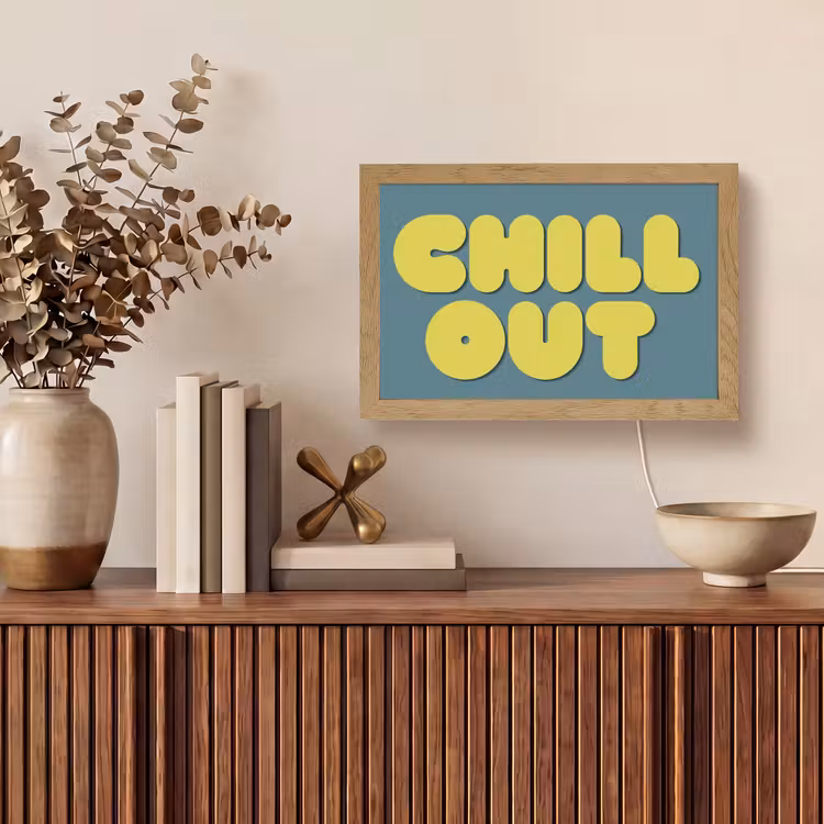 Chill out - Geel - Blauw Light Box met kabel (Tafellamp) klein -sfeer2