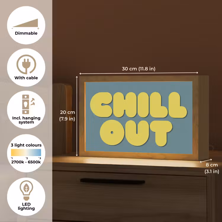 Chill out - Geel - Blauw Light Box met kabel (Tafellamp) klein -USP_EN
