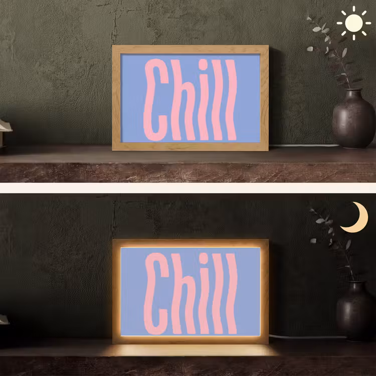 Chill - Roze - Blauw - Golvend Light Box met kabel (Tafellamp) klein -sfeer3