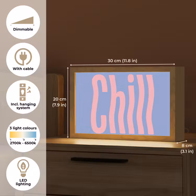 Chill - Roze - Blauw - Golvend Light Box met kabel (Tafellamp) klein -USP_EN