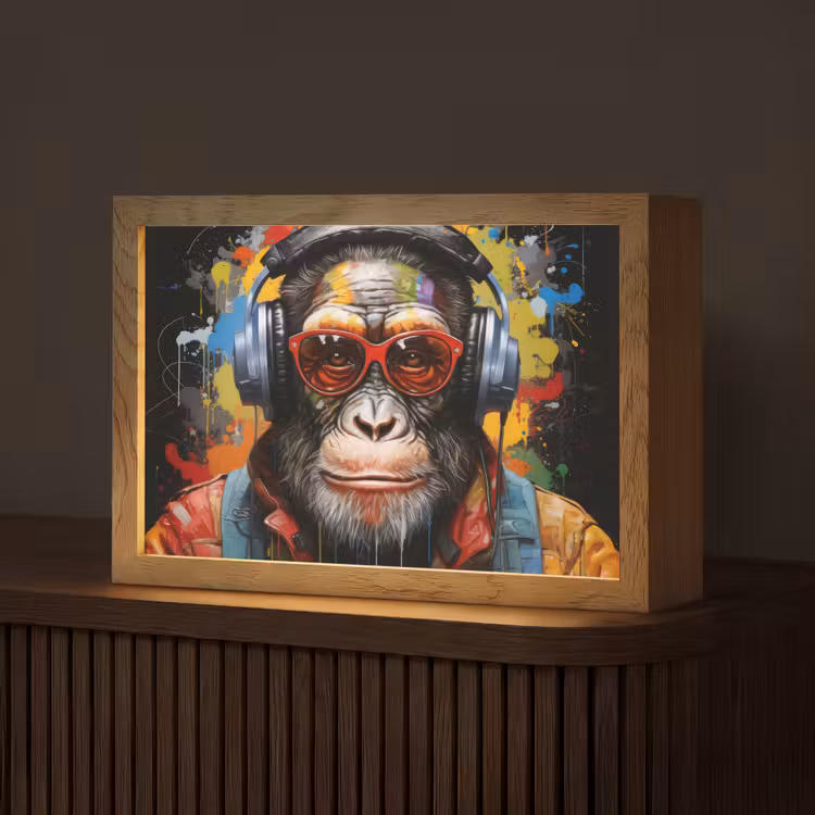Chimpansee - Aap - dieren - Graffiti - Bril - Koptelefoon - Kleuren Light Box met kabel (Tafellamp) klein -z3d_website
