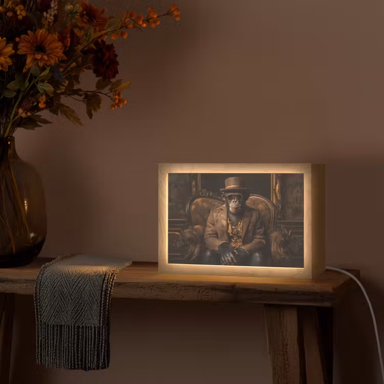 Chimpansee - Stoel - Pak - Bruin Light Box met kabel (Tafellamp) klein -sfeer4