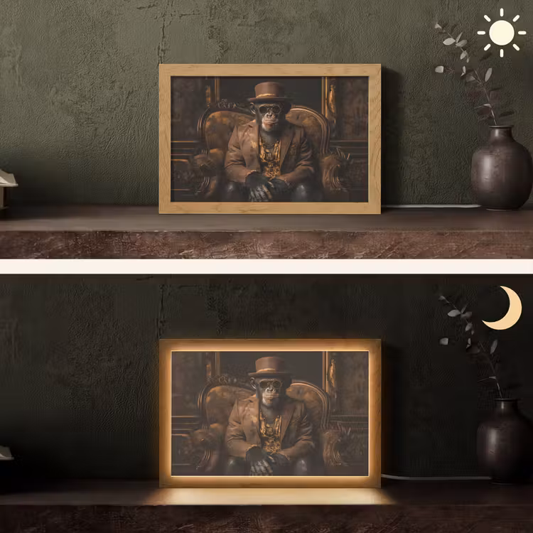 Chimpansee - Stoel - Pak - Bruin Light Box met kabel (Tafellamp) klein -sfeer3