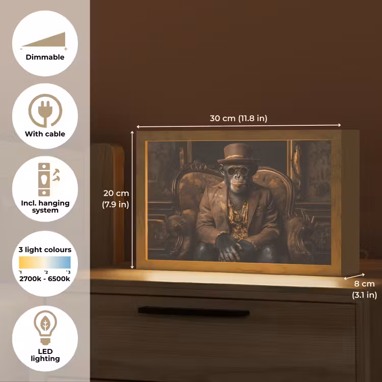 Chimpansee - Stoel - Pak - Bruin Light Box met kabel (Tafellamp) klein -USP_EN