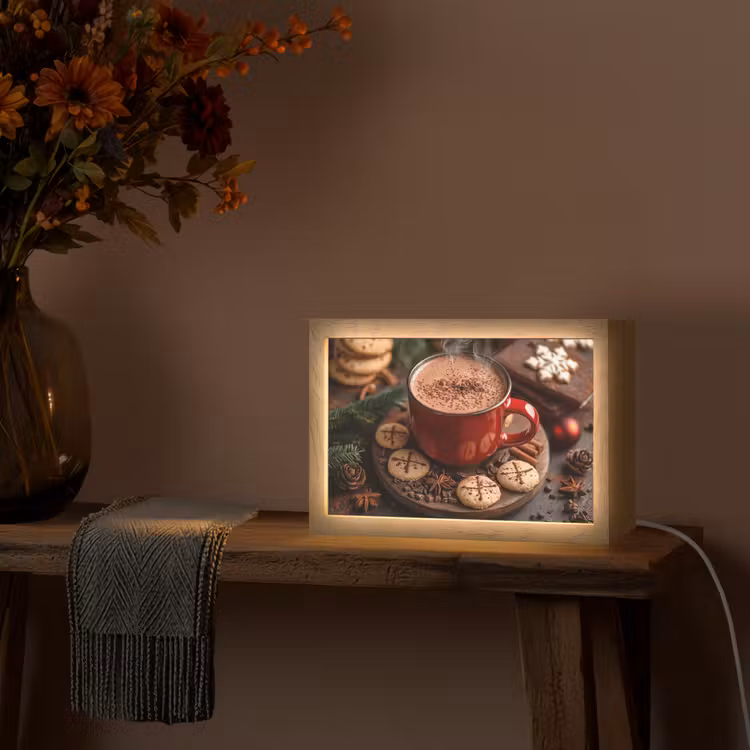 Chocolademelk - Mok - Winter - Kerst - Gezelligheid Light Box met kabel (Tafellamp) klein -sfeer4