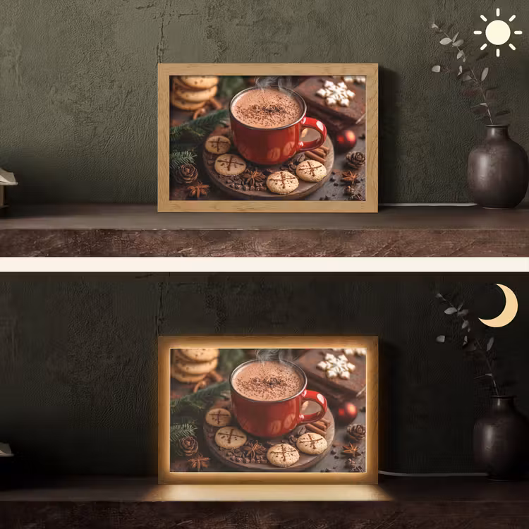 Chocolademelk - Mok - Winter - Kerst - Gezelligheid Light Box met kabel (Tafellamp) klein -sfeer3