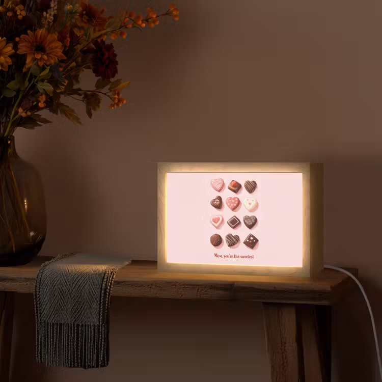 Chocolaatjes - Hartvormig - Liefste Light Box met kabel (Tafellamp) klein -sfeer4
