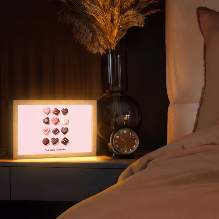 Chocolaatjes - Hartvormig - Liefste Light Box met kabel (Tafellamp) klein -sfeer1