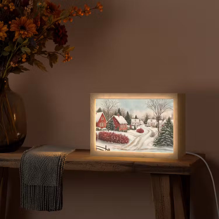 Kerstsfeer - Landelijk - Rood Light Box met kabel (Tafellamp) klein -sfeer4