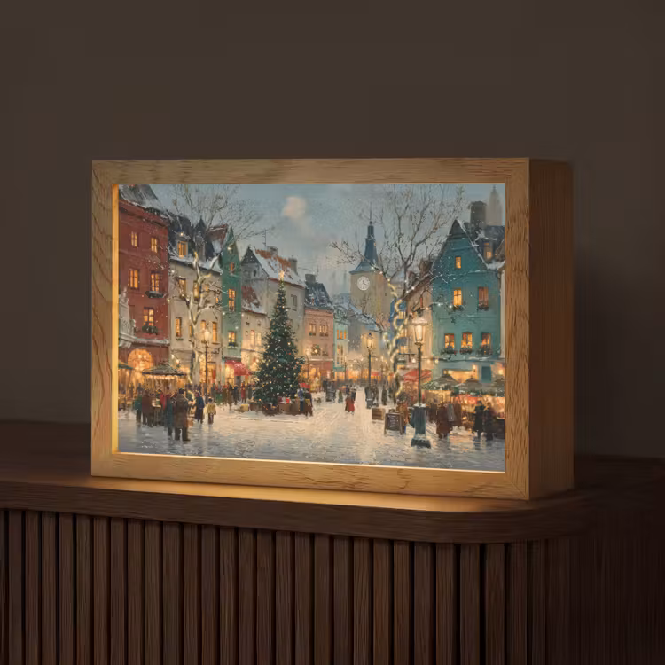 Kerstsfeer - Stadsplein - Kleurrijk Light Box met kabel (Tafellamp) klein -z3d_website