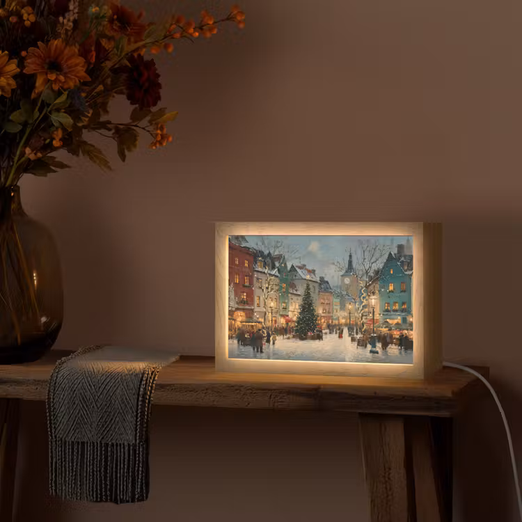 Kerstsfeer - Stadsplein - Kleurrijk Light Box met kabel (Tafellamp) klein -sfeer4