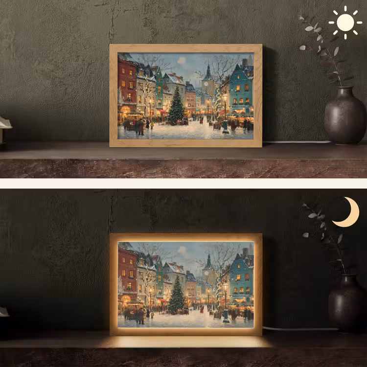 Kerstsfeer - Stadsplein - Kleurrijk Light Box met kabel (Tafellamp) klein -sfeer3