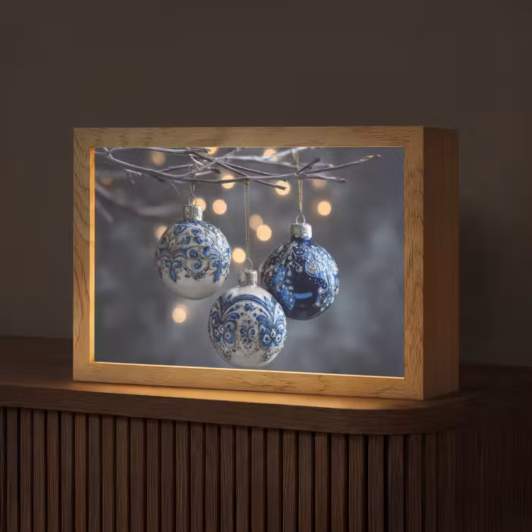 Kerstbal - Versierd - Blauw Light Box met kabel (Tafellamp) klein -z3d_website