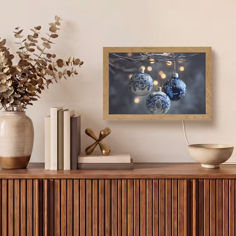 Kerstbal - Versierd - Blauw Light Box met kabel (Tafellamp) klein -sfeer2